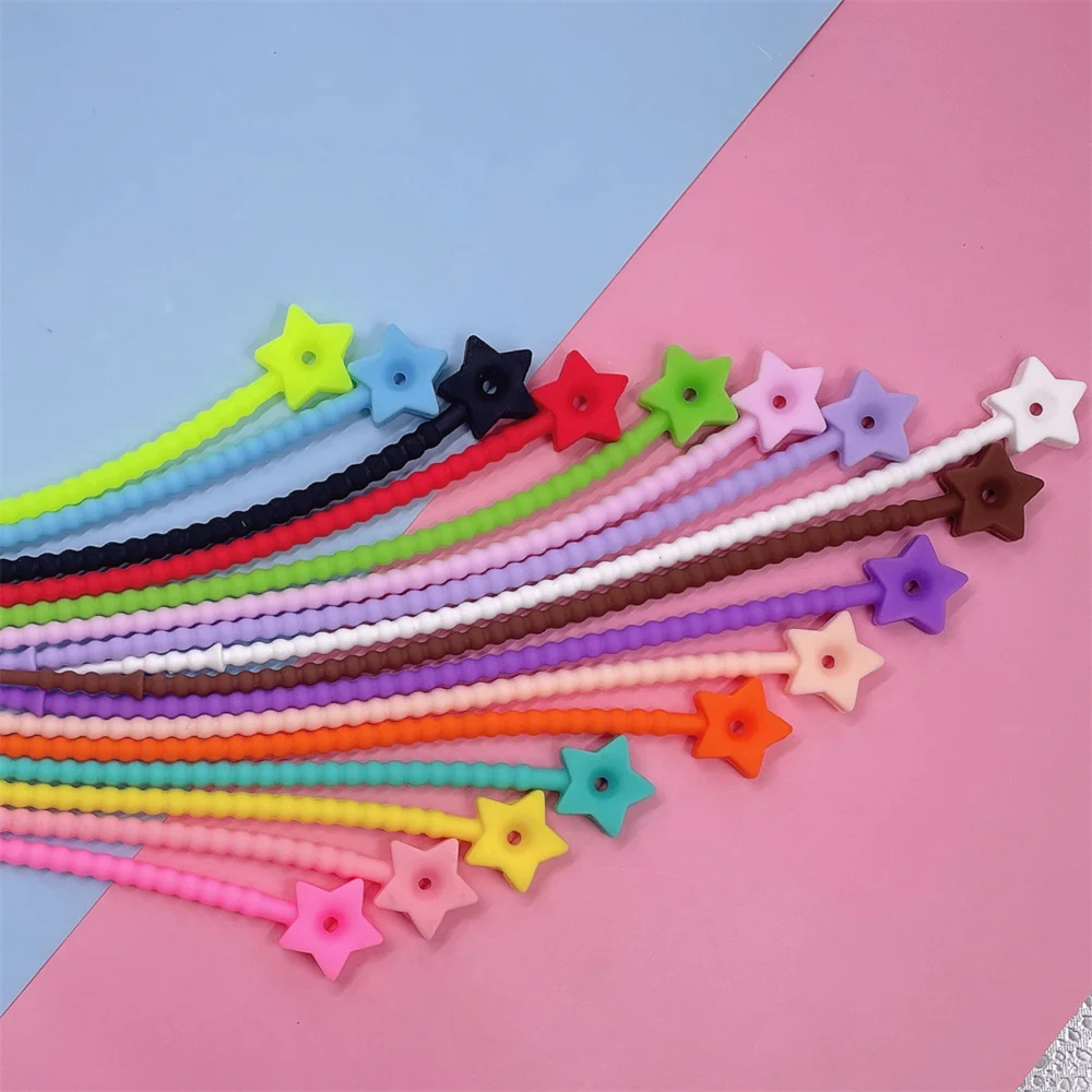 10/30PCS Candy Color Star Flower Silicone Reusable Bag Ties Keychain Lanyard Strap Key Ring Car Key Chains For Handmade Jewelry
