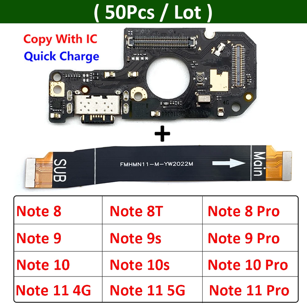 

50Pcs, USB Charging Port Dock Charger Plug Connector Main Board Flex Cable For Xiaomi Redmi Note 7 8 8T 9 9s 10 10s 11 Pro 4G 5G