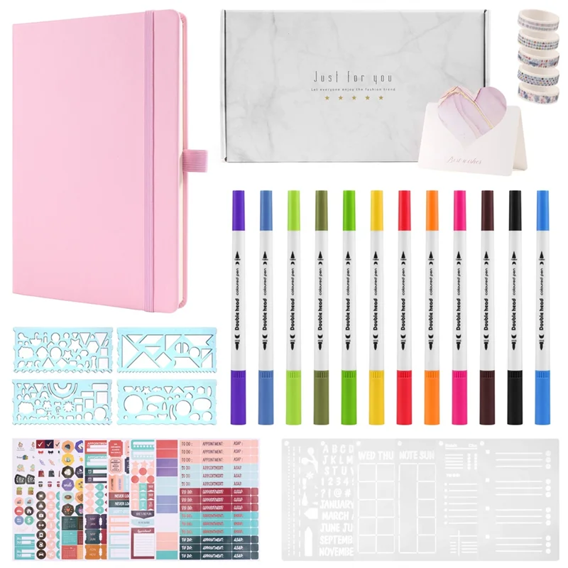 A34M-A5 Hardcover Dotted Journal Notebook With 184 Numbered Pages,Dotted Journaling Kit For Beginner