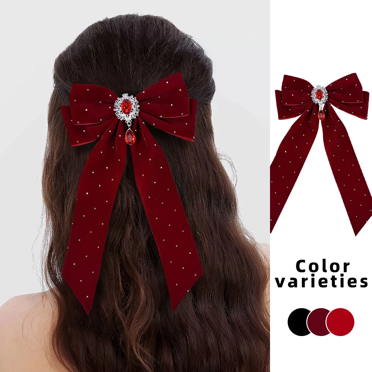 

Бархатные галстуки-бабочки, заколка для волос, ювелирные изделия ручной работы, французский элегантный красный кулон со стразами, модные милые женские аксессуары, воротник с цветами