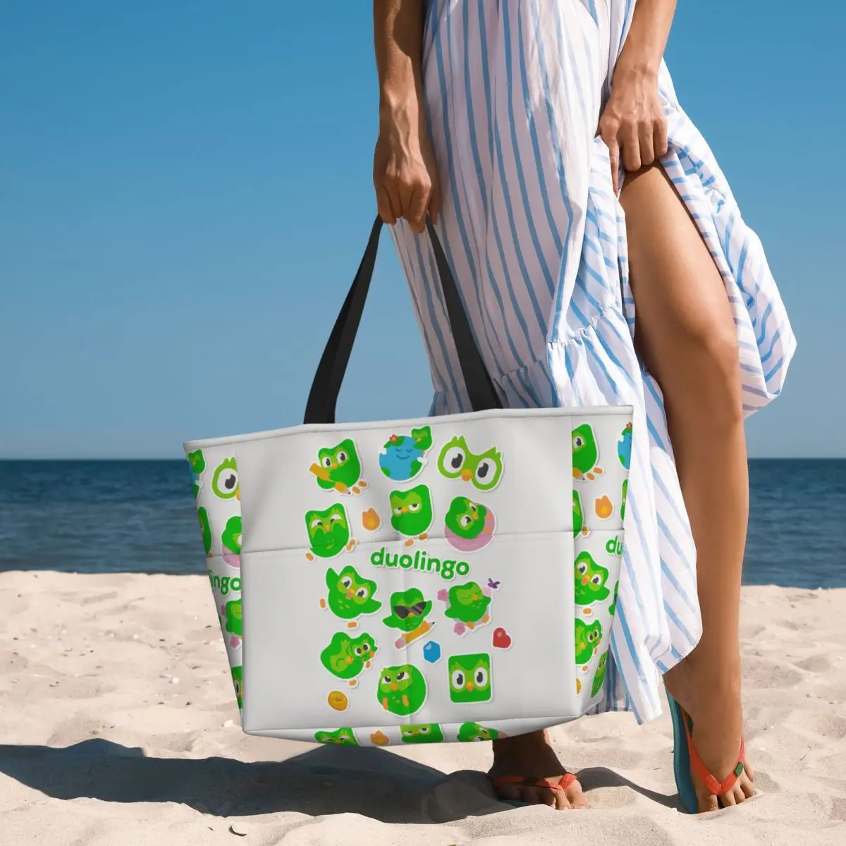 

Duolingo Owl Duo Beach Tote Bag Sport Gym Yoga Duffle Large Tote Bag Women Travel Bag Fitness bag