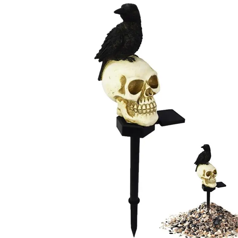 Skull Garden Solar Lights Halloween Skeleton Head Crow Outdoor Stake Lights Waterproof Garden Decoration Landscape Pathway Light