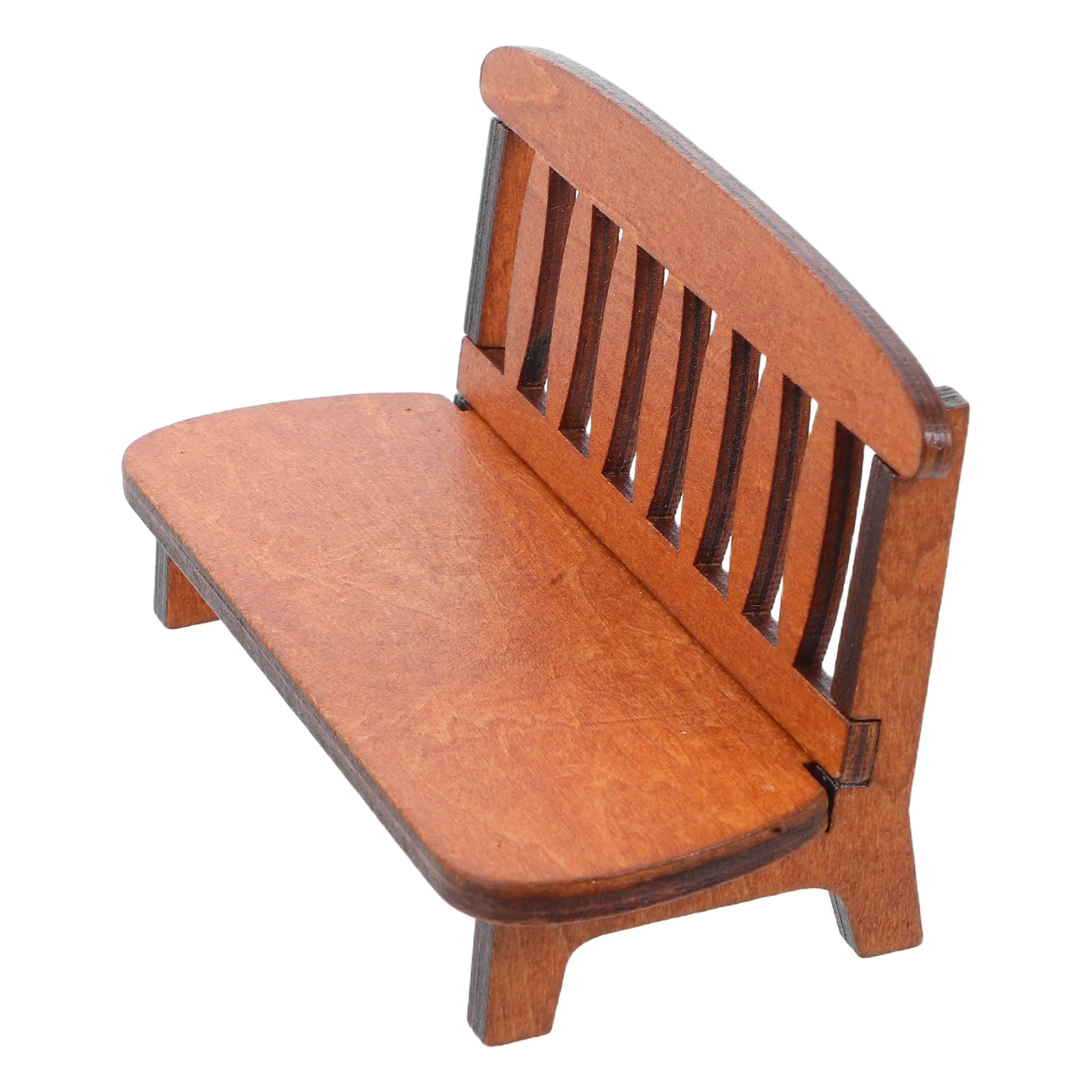 Mini Wooden Settee Creative Vintage Brown Home Chair Ornament Photo Prop Elegant Detailed Rustic Decoration Mini Settee Model