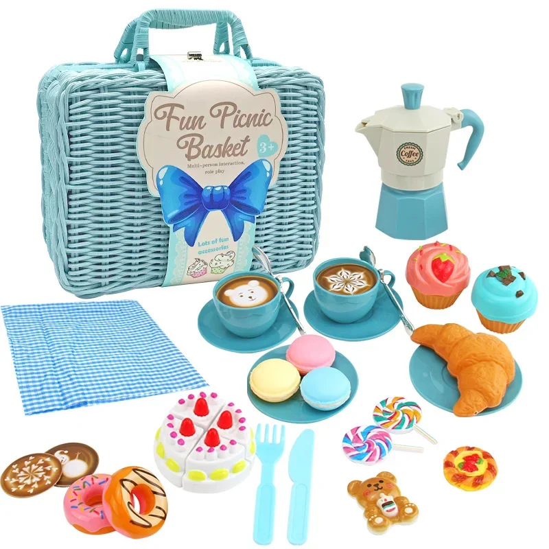 43 Stks/set Kinderen Picknick Speelgoed Set Picknicks Blasket Koffie Desserts Servies Plastic Model Speelgoed Verjaardagscadeaus Voor Kinderen