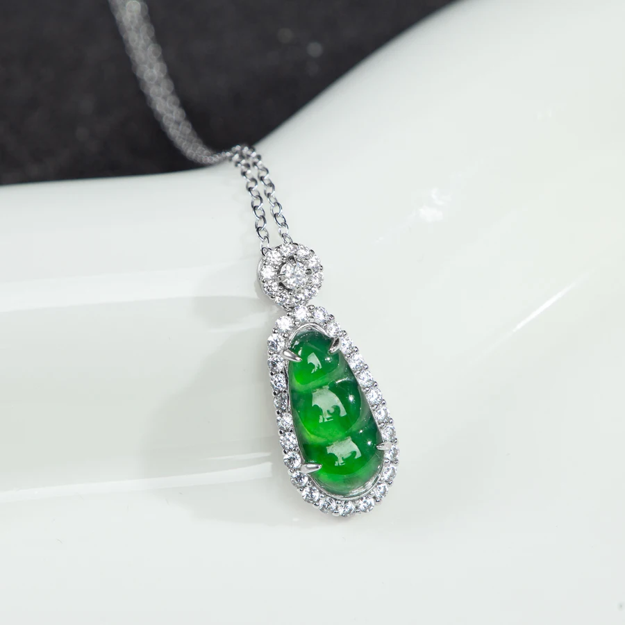 

TIMESWIND Original A-type Jade Natural Green Green Beans Zircon S925 Women Fashion Necklace Jewelry with Certificate
