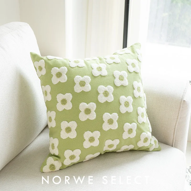 45x45CM Daisy Embroidered Throw Pillow Cover Nordic Simple Stamping Waist Cushion Cover Decor Home Decorative Pillowcase
