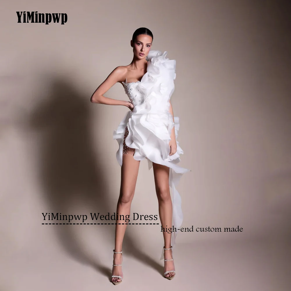 미니 페르시 스트레이트 웨딩 드레스 한 어깨 짧은 섹시한 신부 파티 가운 Applique 꽃 vestidos de novia 맞춤형
