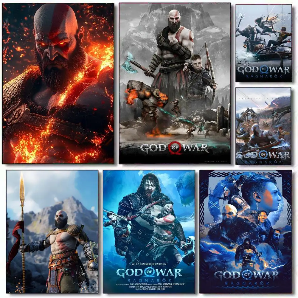 Spiel G-God Of War Ragnarok Poster HD PVC selbstklebende Wandkunst – wasserdicht wiederverwendbar für Home Office Café