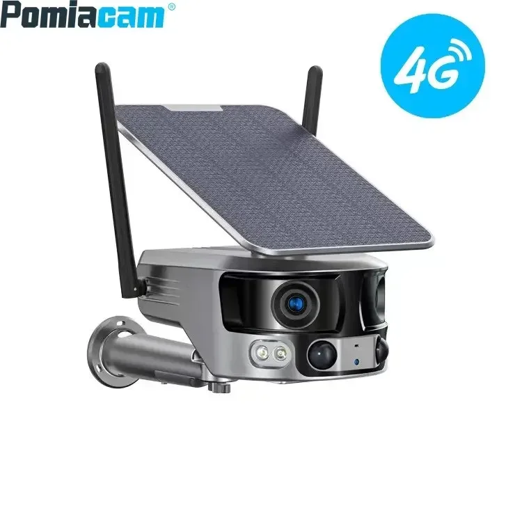 4G/WIFI Camera Solar Camera 4MP Dual Lens 4K Super HD Dual Screen Preview Outdoor Wireless with 6W Solar Panel IP66 Waterproof