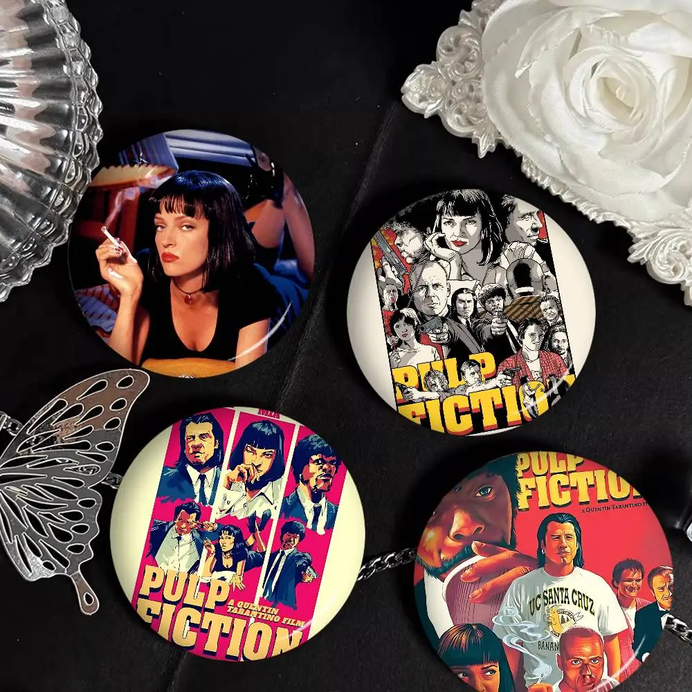 Movies Pulp Fiction Creative Pins Funny Round Snap-in Brooch Badge Backpack Hat Accessories Jewelry Gifts for Friend