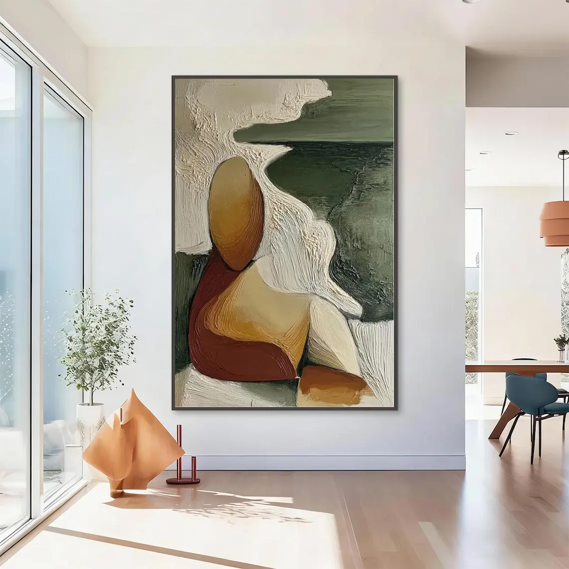 Mhemyo Earthy Tones Abstract Impasto Hand Painted Painting Olive Green Terracotta Rolled Canvas Modern Textured Wall Art