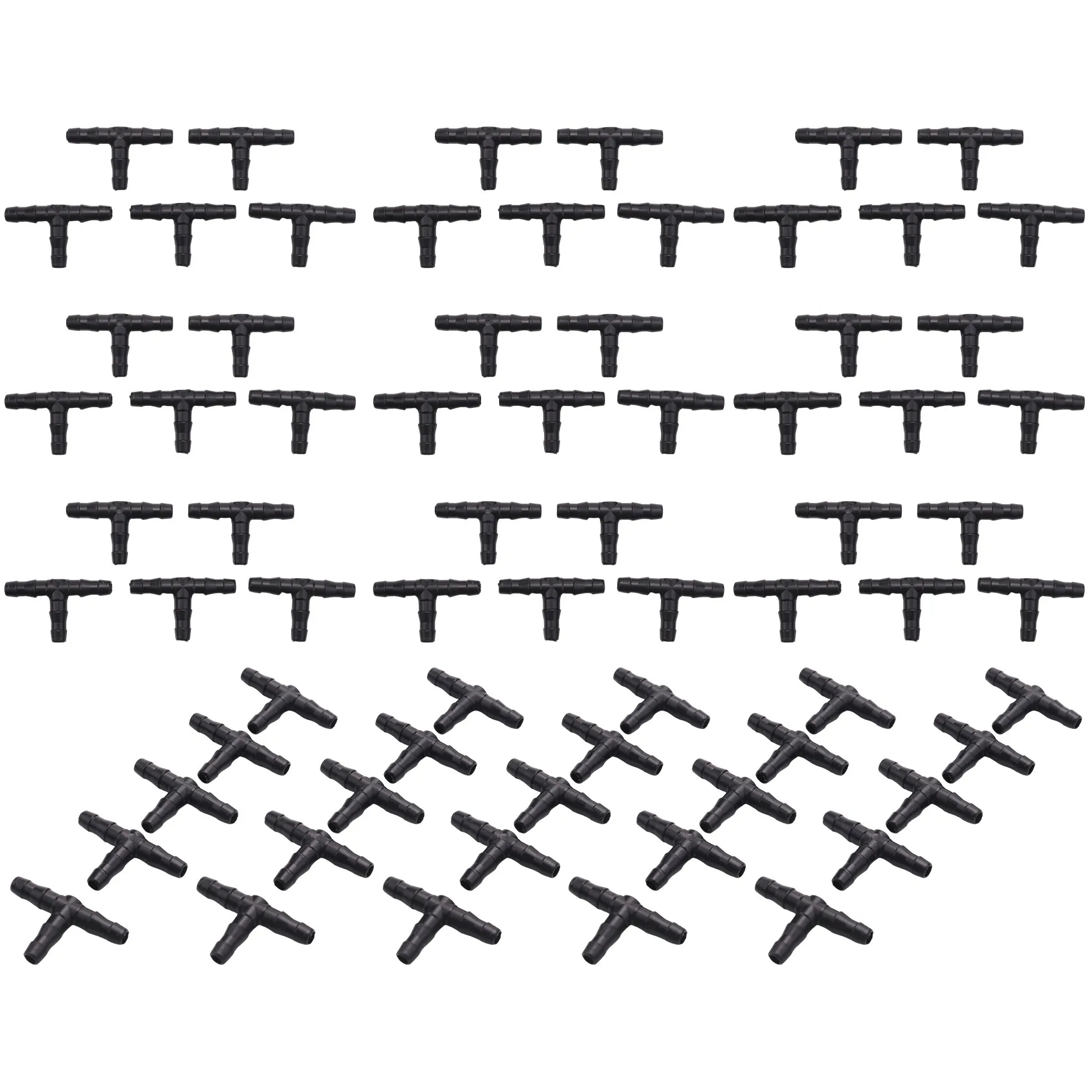 A11E-Drip Irrigation Barbed Connectors, Universal Barbed Tee Fittings 100Pcs, Fits 1/4 Inch Drip Tubing (4/7Mm Tee Pipe)