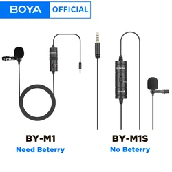 BOYA 3.5mm TRRS Lavalier Lapel Microphone BY-M1/BY-M1S for iPhone Android Smartphone PC Camera Recording Youtube Live Streaming
