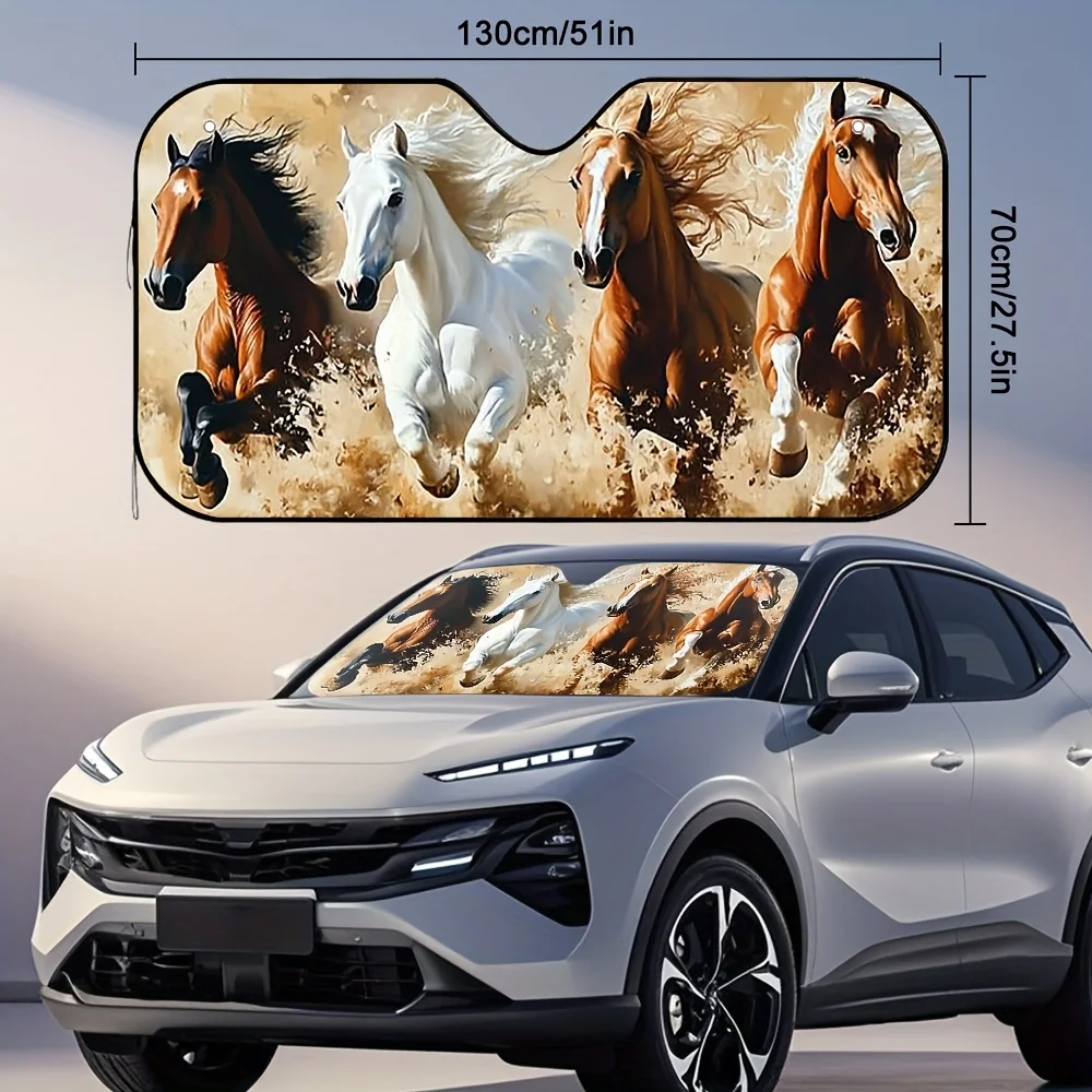 1pc Galloping Herd Car Sun Visor Anti Scratch Sunshield For Car Rentals Scratch Resistant Vehicle Accessory Universal Fit For Re