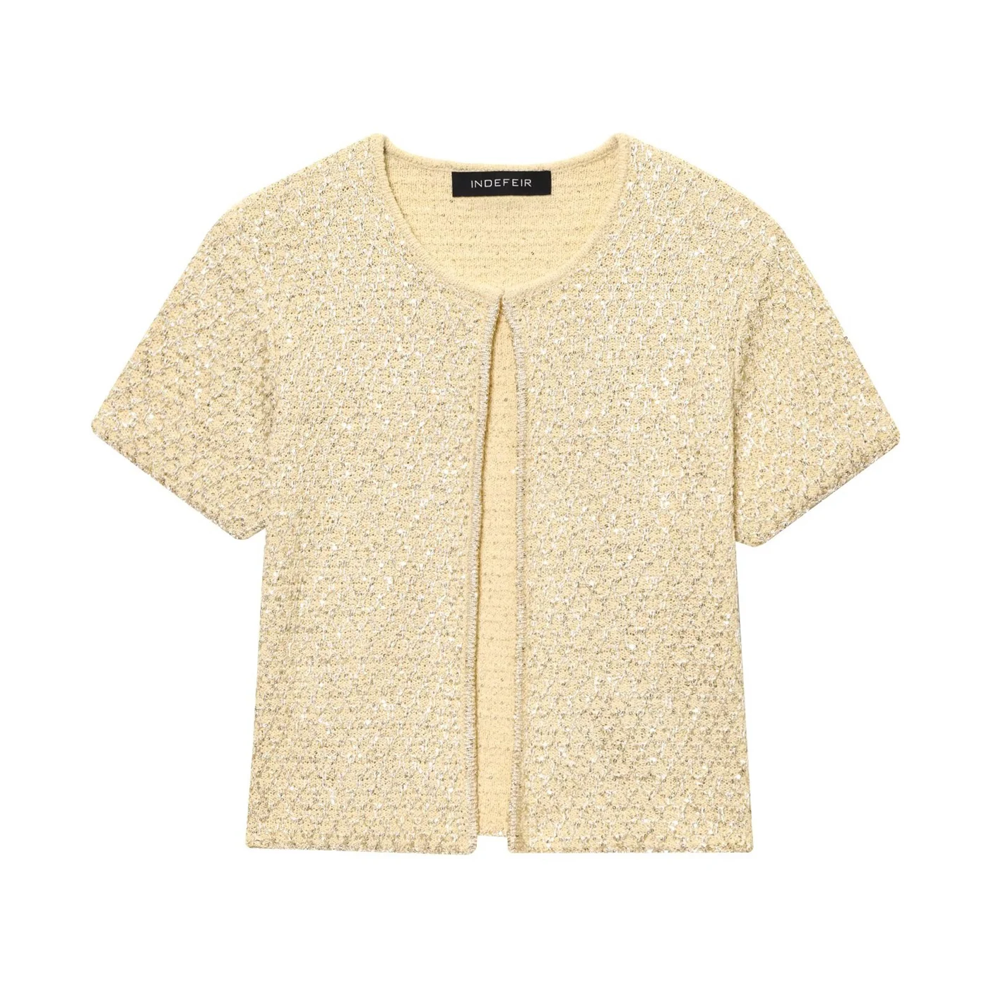 

Women's Wide Shoulder Beaded Knit Jacket round Collar 2025 Fashion Top Bead Embellished Knitwear for Ladies