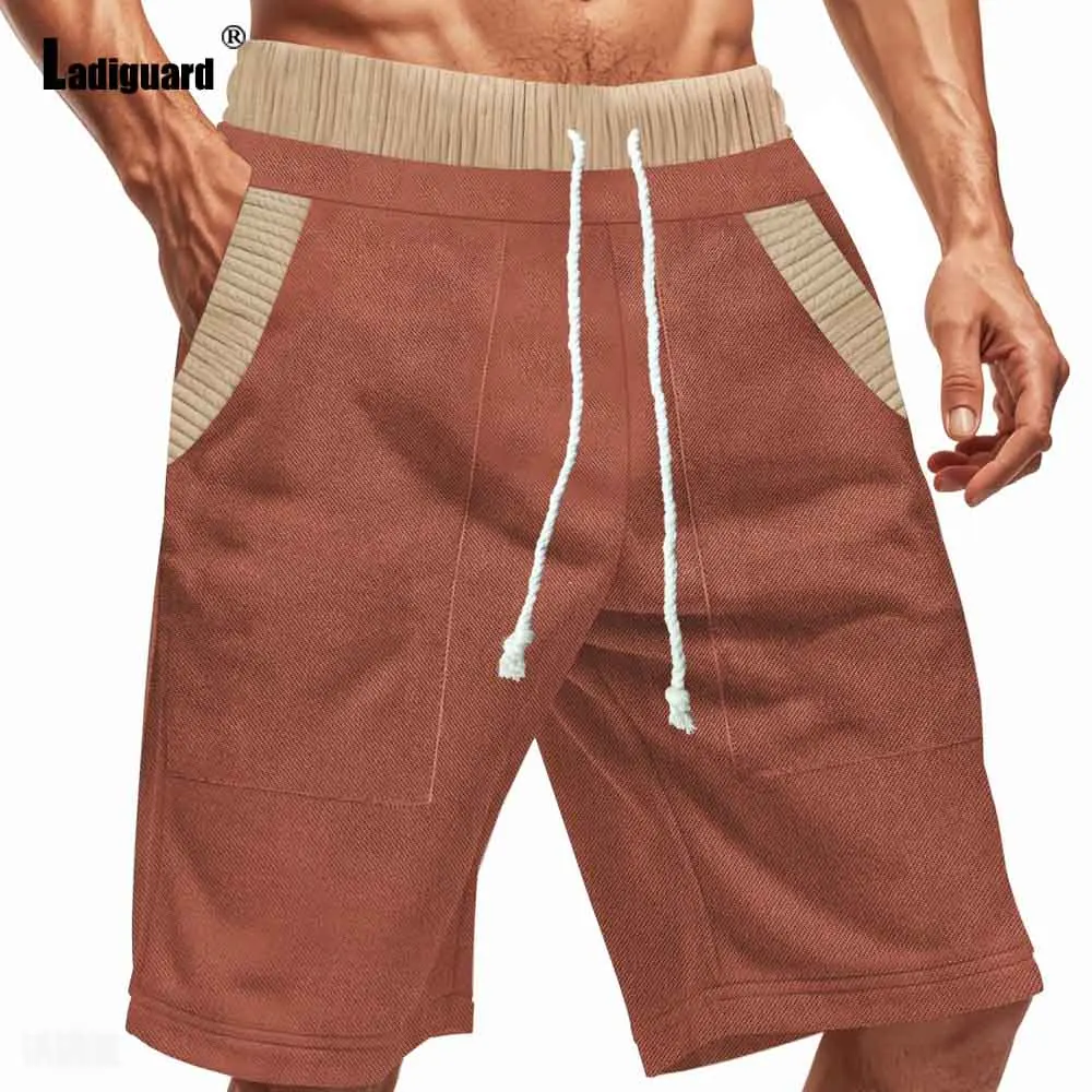 2025 Sexy Men's Stand Pocket Casual Board Shorts New Summer Casual Beach Knee-Length Pants Soft Elastic Waist Patchwork Shorts