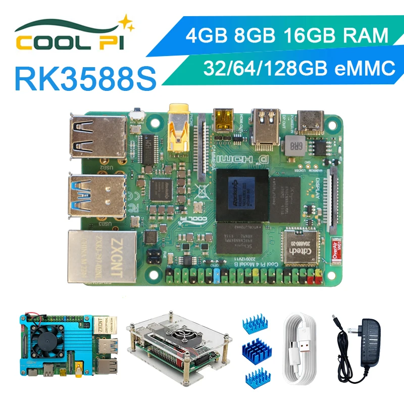 Cool Pi Rockchip RK3588S NPU 6TOPs Support 8K Video Codec 4G / 8G / 16G RAM LPDDR4 Run Android,Ubuntu,Debian OS