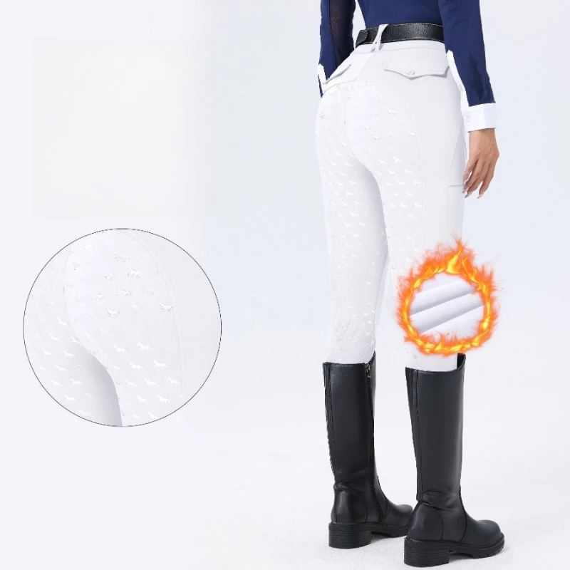 Thick Women Full-seat Silicone Non-slip Breeches Winter Fleece Lined Warm High Waist Horse Ridng Pants Slim Equestrian Leggings