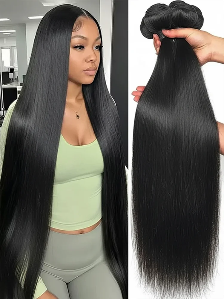 

100% Human Hair 40 Inch Bone Straight Raw Hair Human Hair Bundles Extensions 1 3 4 Bundle Black Brazilian Remy Weave Bundles