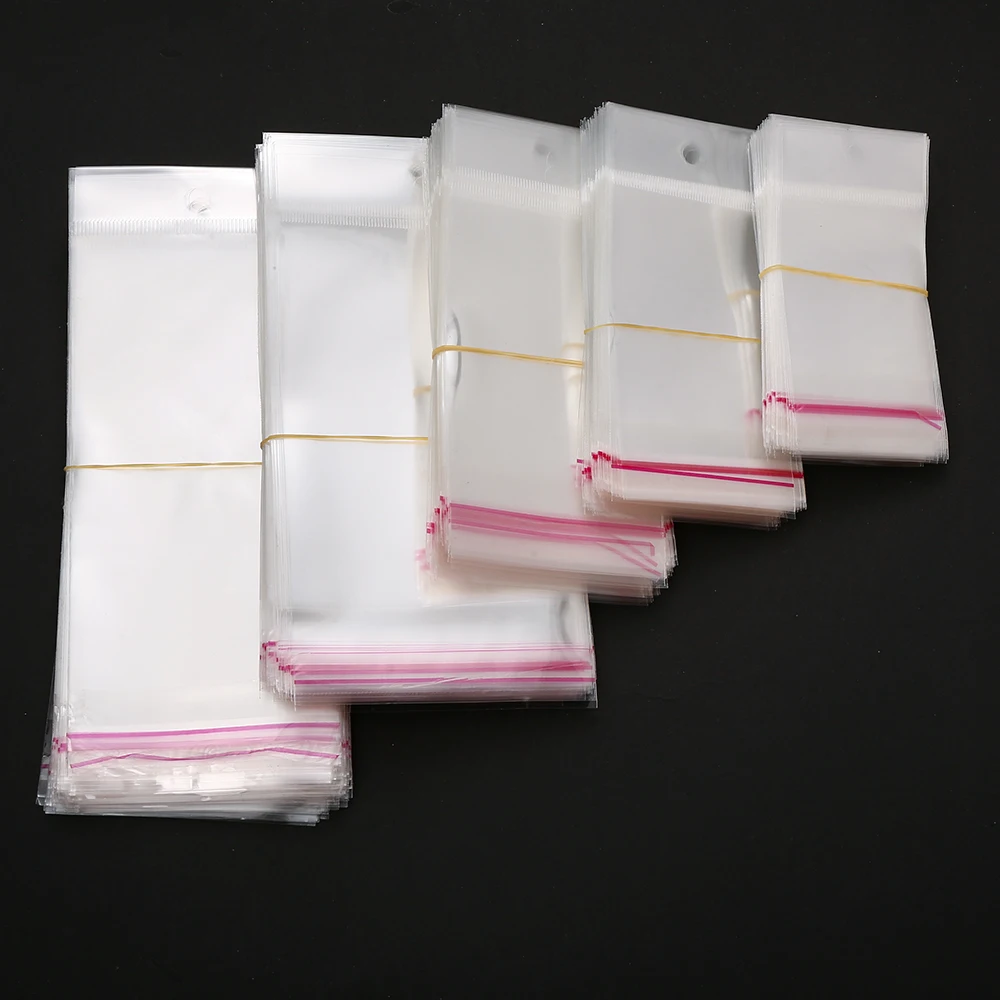 Multisize Clear OPP Self Adhesive Seal Bags with Hang Hole,Plastic Pouches for Jewelry Beads Small Accessories Display Packaging
