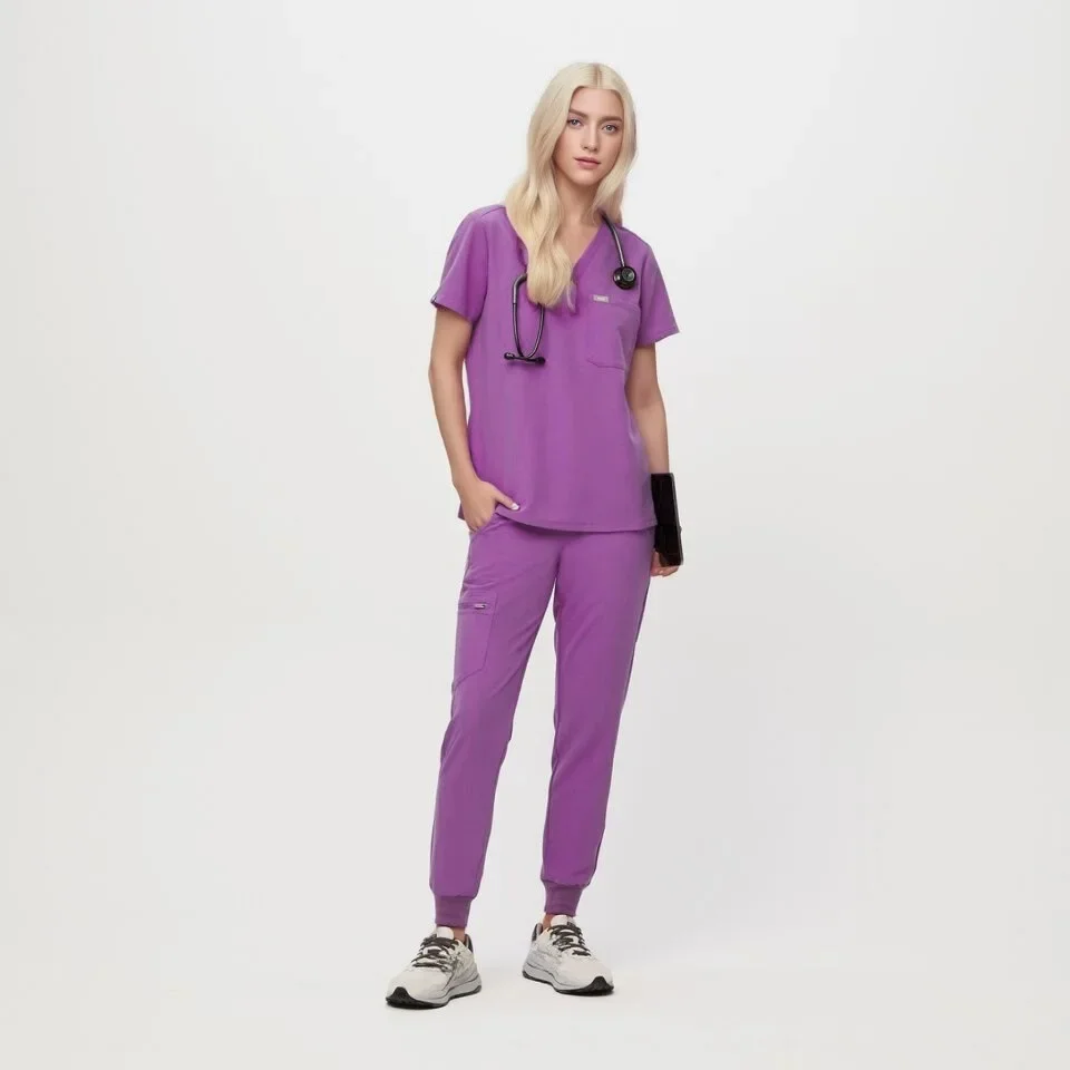 Conjunto de esfrega de enfermagem médica feminina, Uniforme cirúrgico feminino, Esfoliação elástica, Médicos e enfermeiros, Atacado