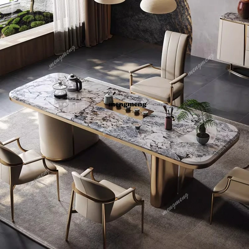 Marble tea table and chair combination living room home light luxury stone tea table