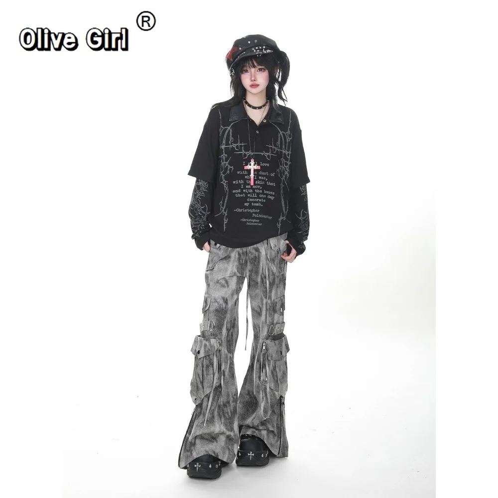 حجم كبير بنطلون جينز نسائي عالي الشارع سروال دينم نسائي فيبي واسع الأرجل سحب كبير الحجم مثير فتاة فضفاضة بانت