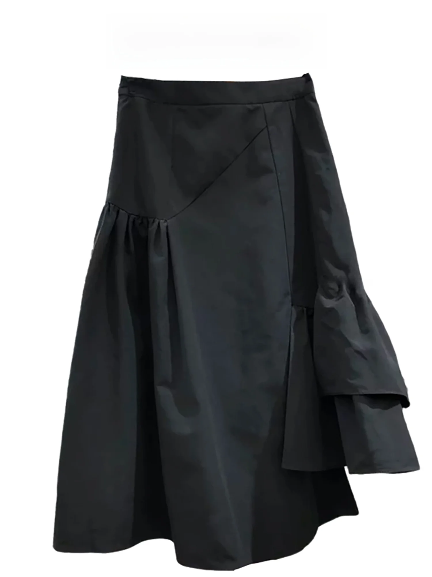 Black Asymmetrical High Waist A-Line Skirt Women's Autumn Winter Slimming Midi Skirt Small Size Half Body Skirt