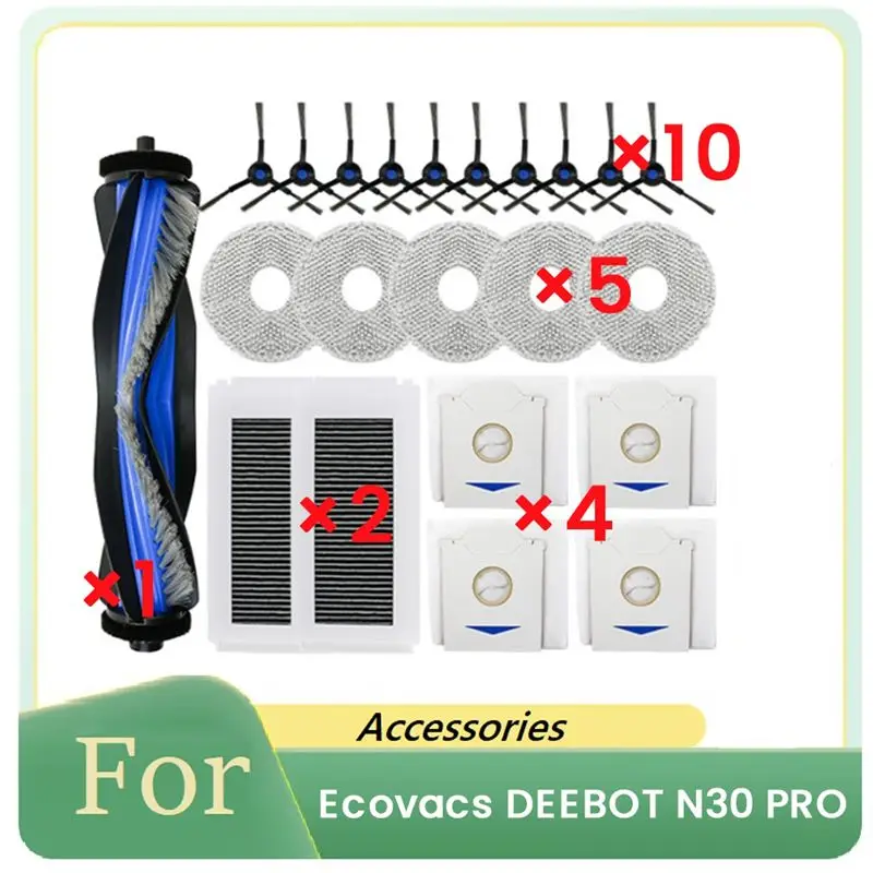 

ABVI - Запасные части для робота-пылесоса Ecovacs DEEBOT N30 PRO: основная и боковые щетки, насадки для влажной уборки, фильтры