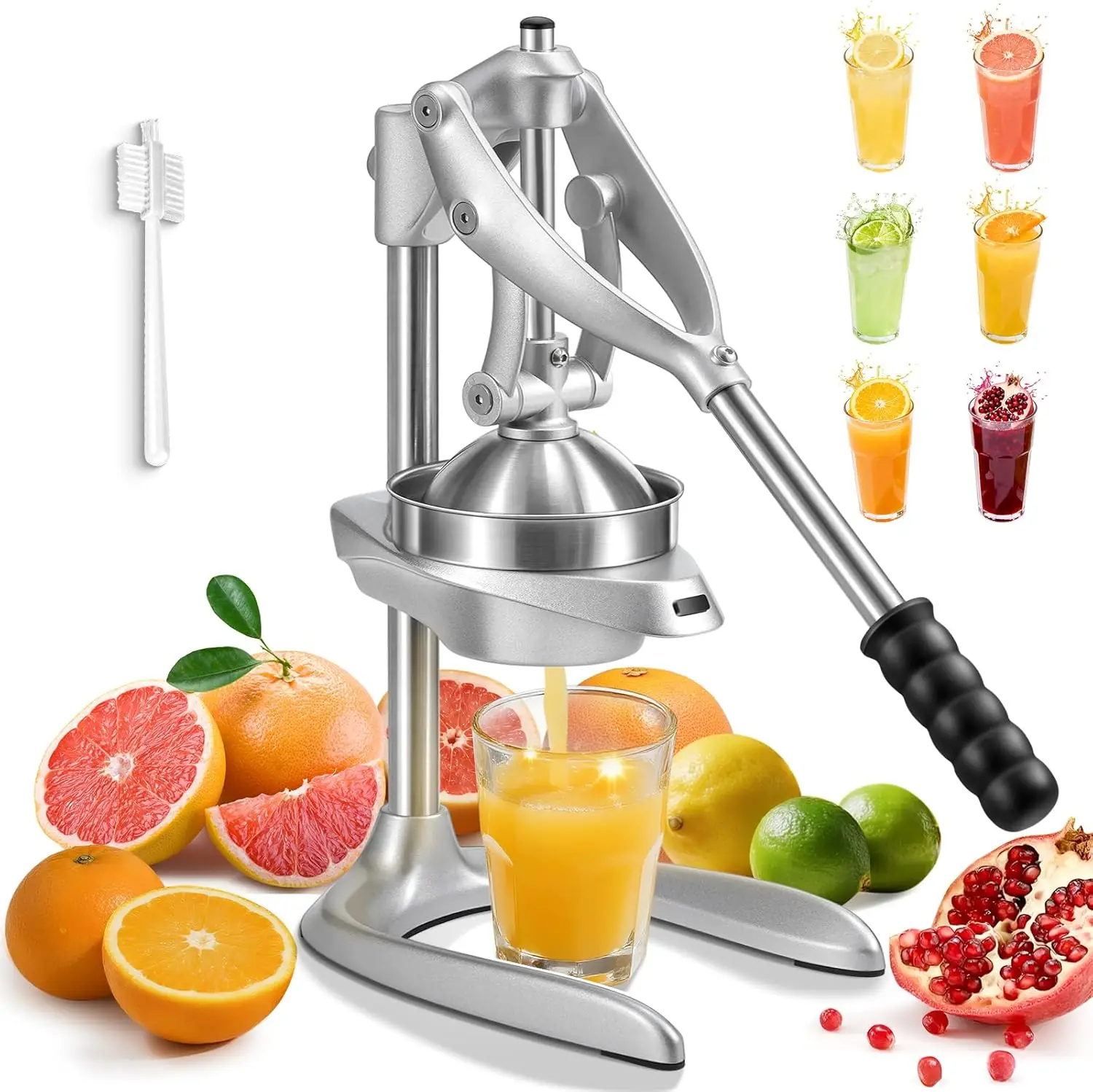 Stainless Steel Manual Citrus Juicer, Extra-Large Fruit Press with Extended Handle for Maximum Extraction, Effortless Squeezing