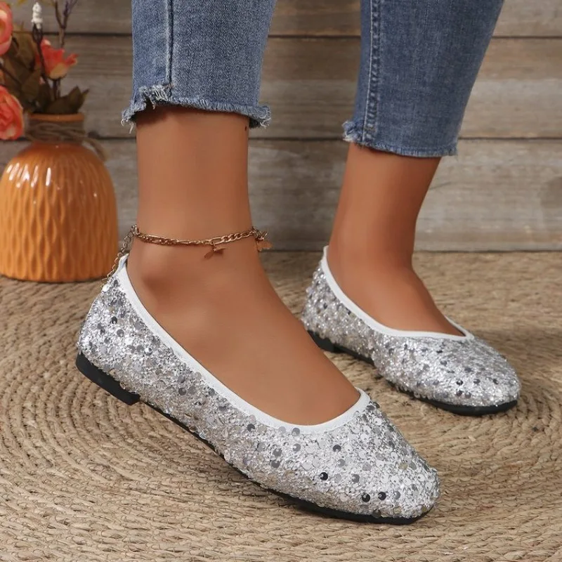 Women\'s Shoes Spring Autumn Casual Shallow Mouth Set of Ballet Flat Fashion Designer Shoe Luxury Sequins Loafers Non-slip Female