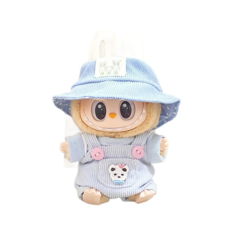 Mini vêtements en peluche pour poupées Labubu, tenue mignonne, accessoires de fête, chapeau assis, combinaison t-shirt, cadeau, 17cm