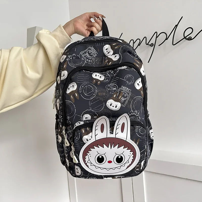 Large Capacity Cartoon Labubu Student Backpack Waterproof Kawaii Brown Monster Kids Cute Shouder Bag Elementary School Use