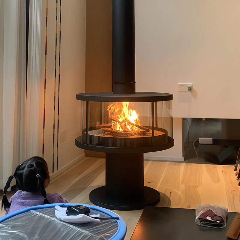 Hanging fireplace real fire firewood B & B hotel villa indoor hanging flying saucer heating alcohol atomization decoration