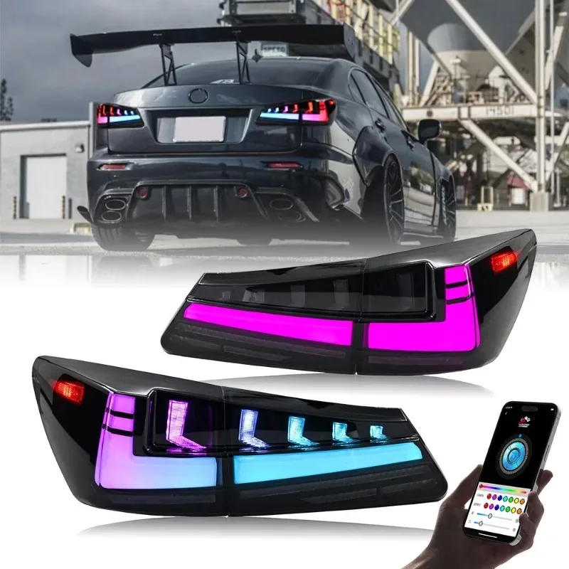 

Для Lexus IS250 IS350 ISF 2006-2012 пара светодиодных задних фонарей RGB, динамические последовательные задние фонари с черным корпусом
