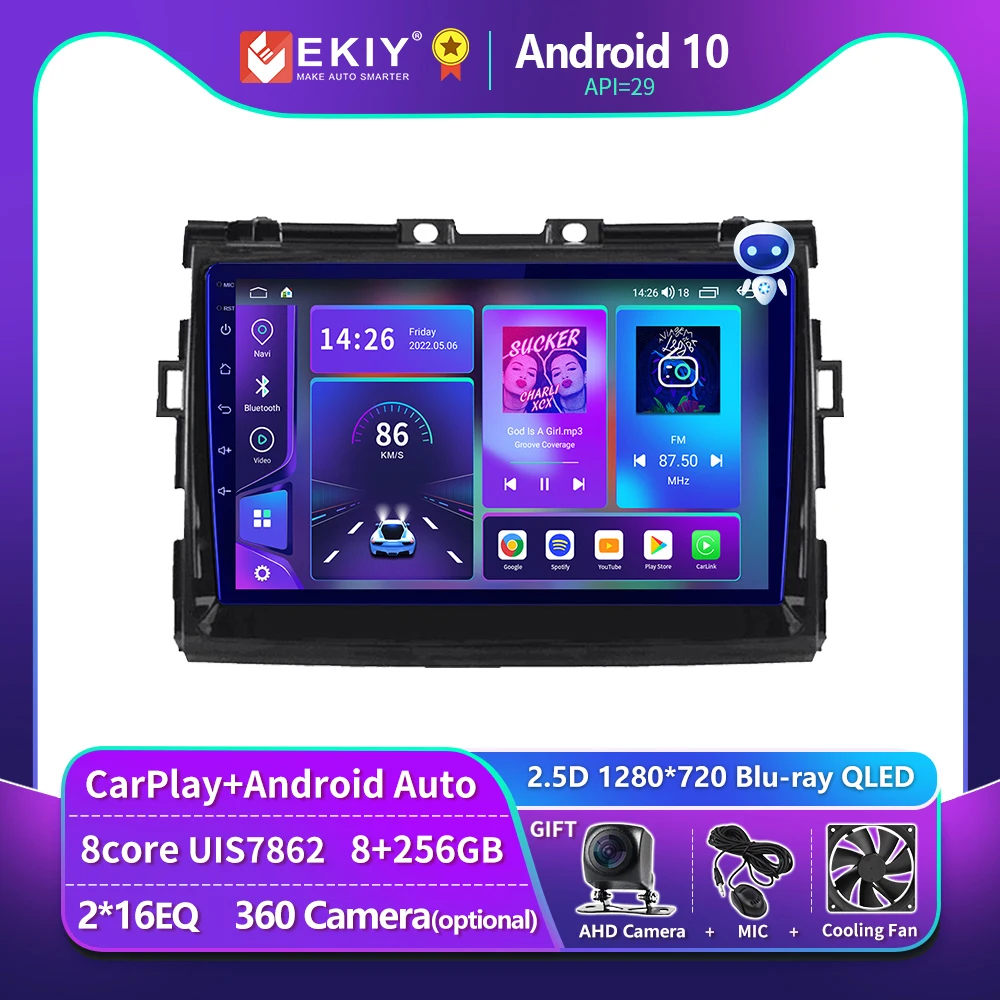 EKIY T900 QLED Car Radio For Toyota Previa 2006 - 2018 Wireless CarPlay Multimedia Player Navigation GPS Android 10 Stereo 2Din