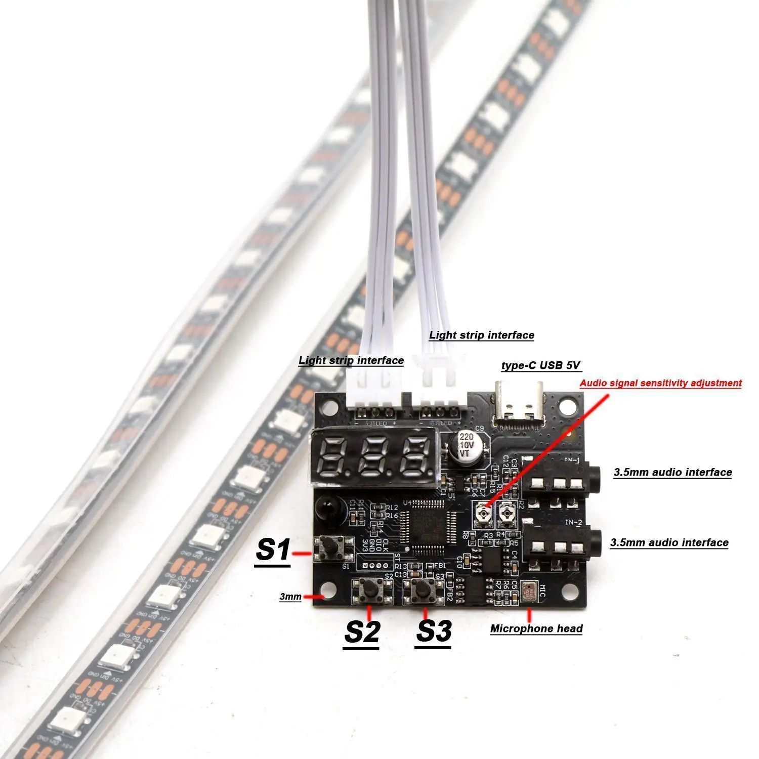 DYKB LED Music Spectrum Rhythm Light Strip Car Audio Level Indicator Dynamic Atmosphere Lamp Voice Line Contr Flexible Colorful