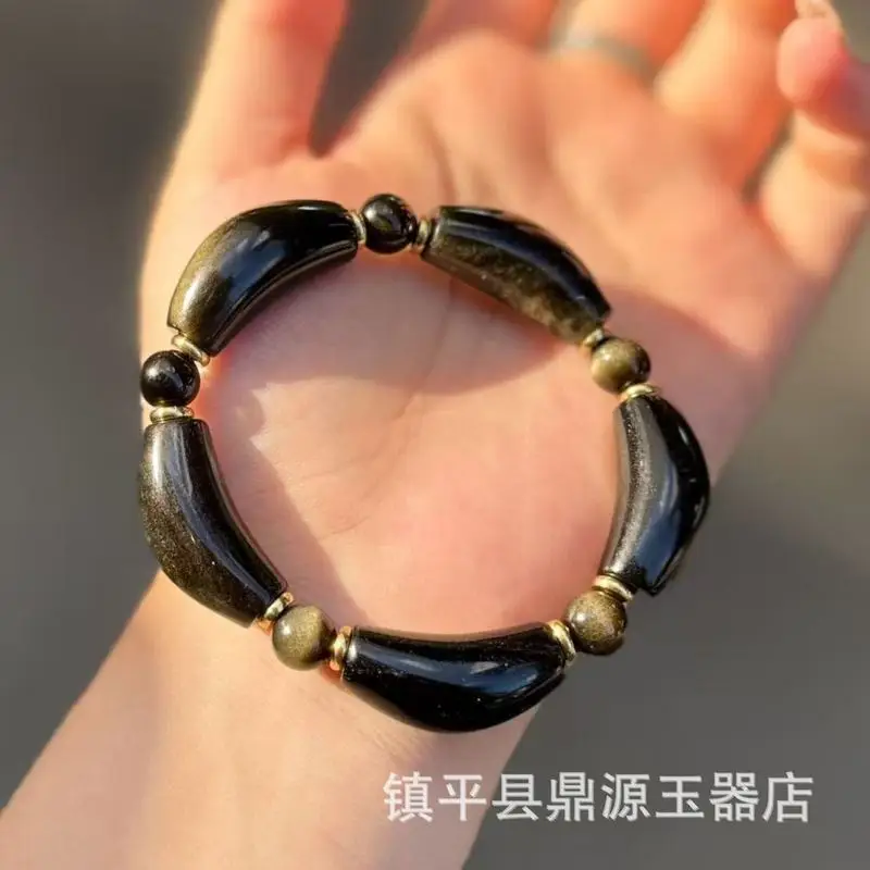 New jadeite bracelet with beads, flame stone, Xiuyu crystal, and obsidian curved tube accessories view 4