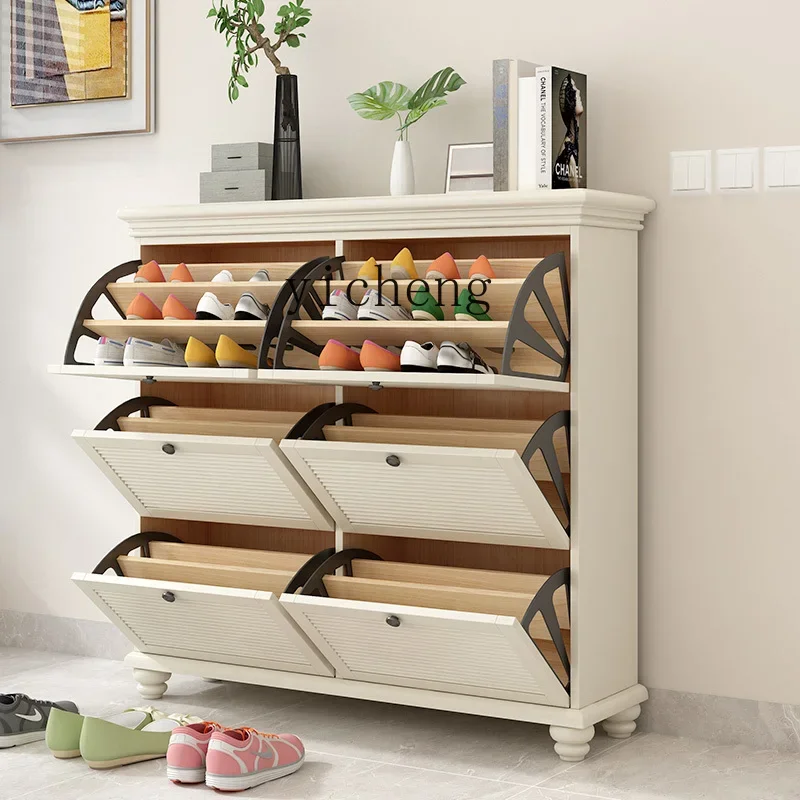 ZZ tipping bucket shoe cabinet solid wood ultra-thin entrance shoe change stool modern simple household entrance foyer