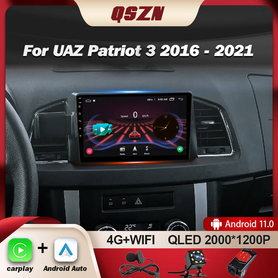 

QSZN 2K QLED Car Radio For UAZ Patriot 2016 - 2021 Multimedia Video Player GPS 4G Carplay Android 12 AutoradioHead Unit Stereo