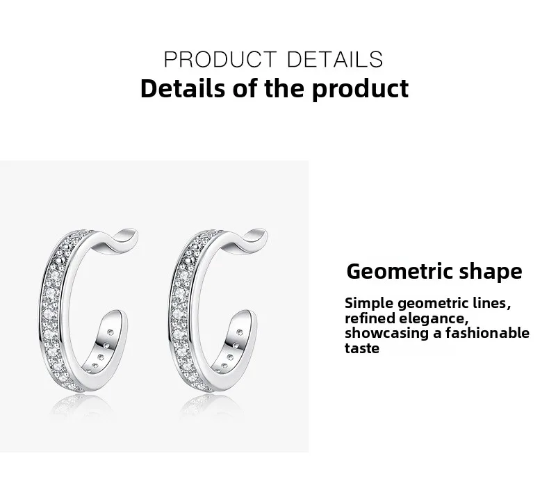 2025 امرأة موضة جديدة غرامة الزركون S925 C نوع أقراط مشبكية الشرير الصخرة للجنسين حجر الراين لا ثقب قرط كبس القرط مجوهرات