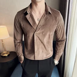 British Style Double Breasted Shirts Men High Quality Velvet Casual Business Shirt Slim Long Sleeve Versatile Social Streetwear