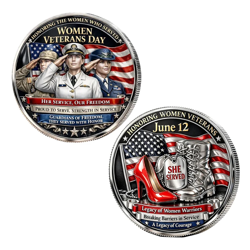 Women Veterans Day Double-sided Embossed Plated Coins Plating Silver Commemorative Medal Coin Art Collection Decorations