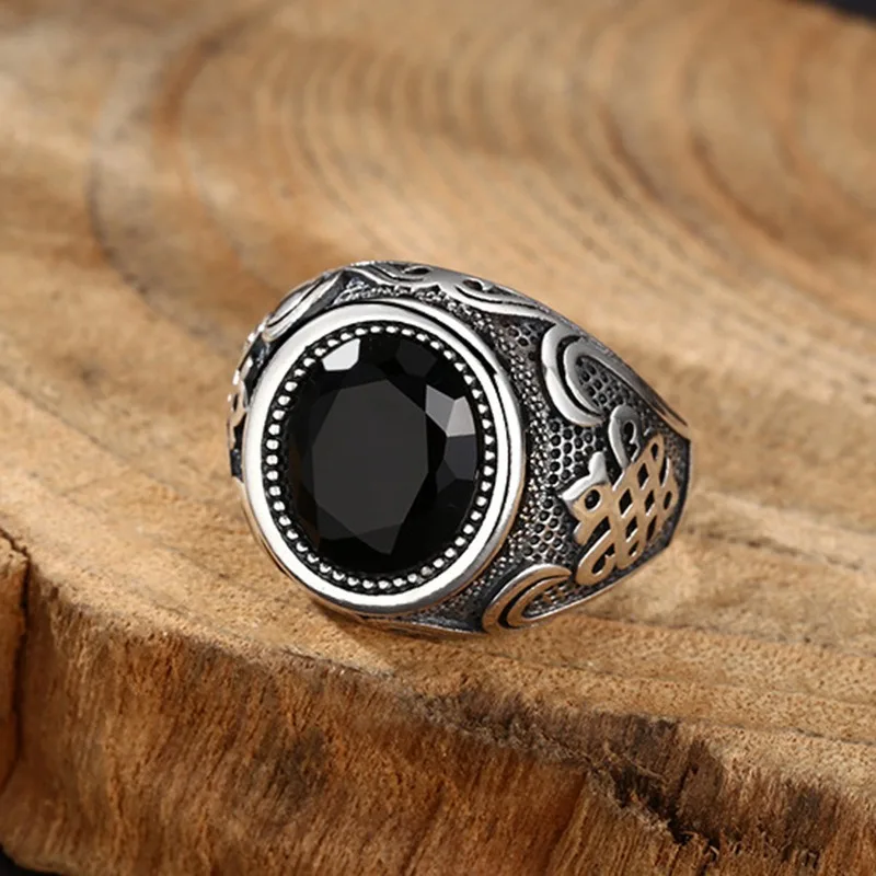 New Retro Carved Black Open Ring Unisex, Trendy Adjustable Vintage Fashion Statement Finger Jewelry For Men Women