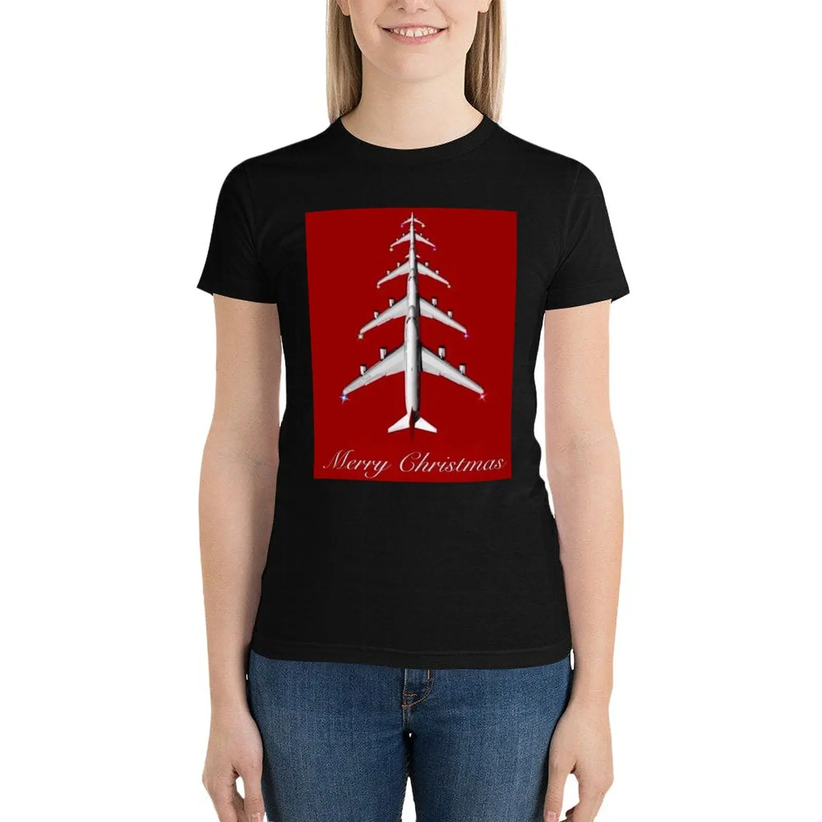 

Merrry Christmas Aviation Airplane Aviation Gift T-Shirt tops Aesthetic clothing t-shirt dress for Women graphic