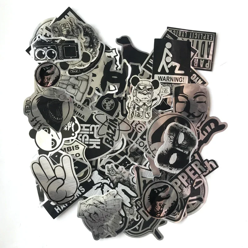 50/100PCS Imitating Metal Brand Logo Rock Band Stickers Kids Toys Phone Guitar Laptop Cool PVC Waterproof Graffiti Sticker