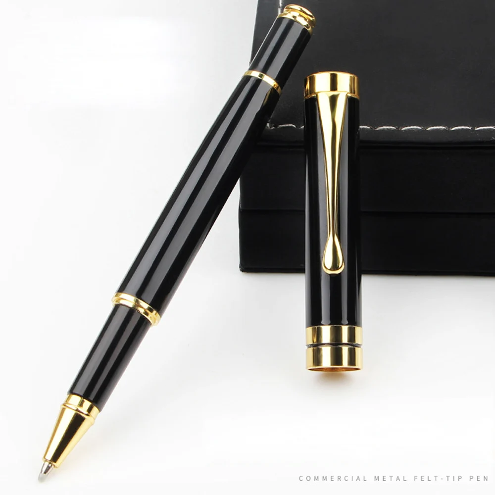 

Ballpoint Pen Stainless Steel with Golden Trim Medium Point Blue Ink Smooth Writing Sleek Polished Professional Desk Essentials