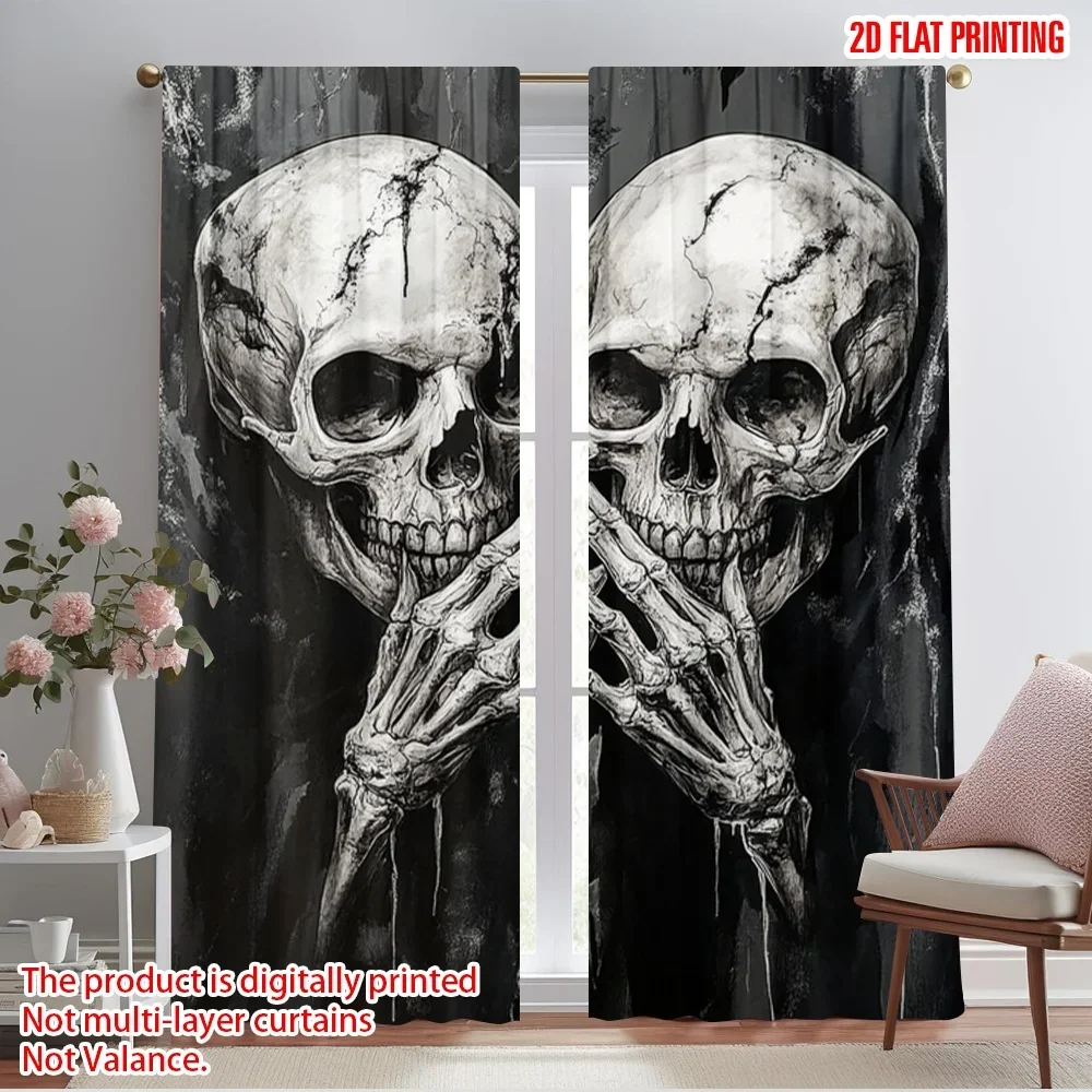 2pcs,2D plane printing Curtain Fabric Skull Harmony Versatile Polyester (without rod) Decorations Outdoor for Various Room Types
