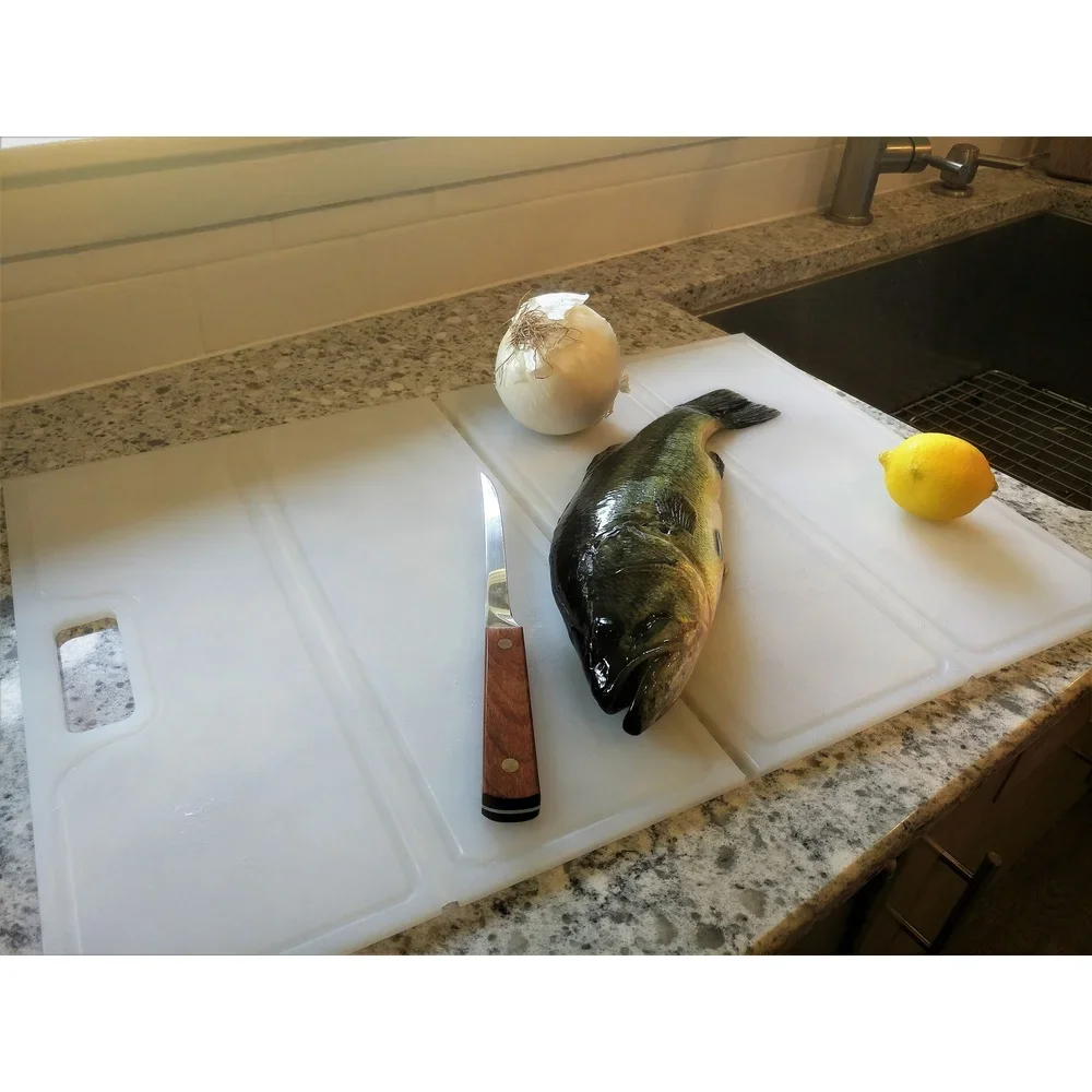 

4 Fold Plastic Cutting Board Dishwasher Safe Food Grade Portable Tri-Fold Design For Fishing Camping Kitchen Easy Carry Handle