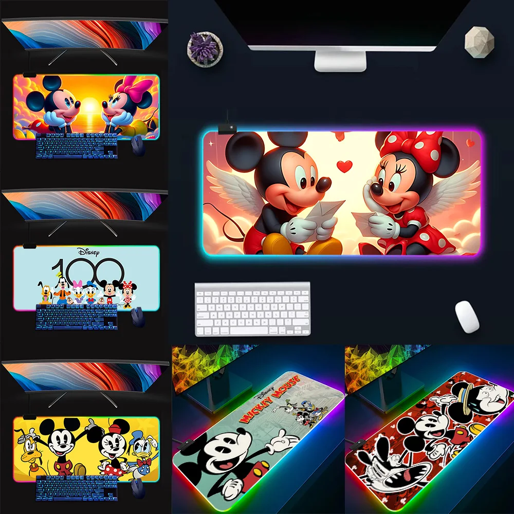 Cartoon Cute Mickey Mouse Minnie Couple RGB Pc Gamer Keyboard Mouse Pad LED Glowing Mouse Mats Rubber Gaming Computer Mausepad